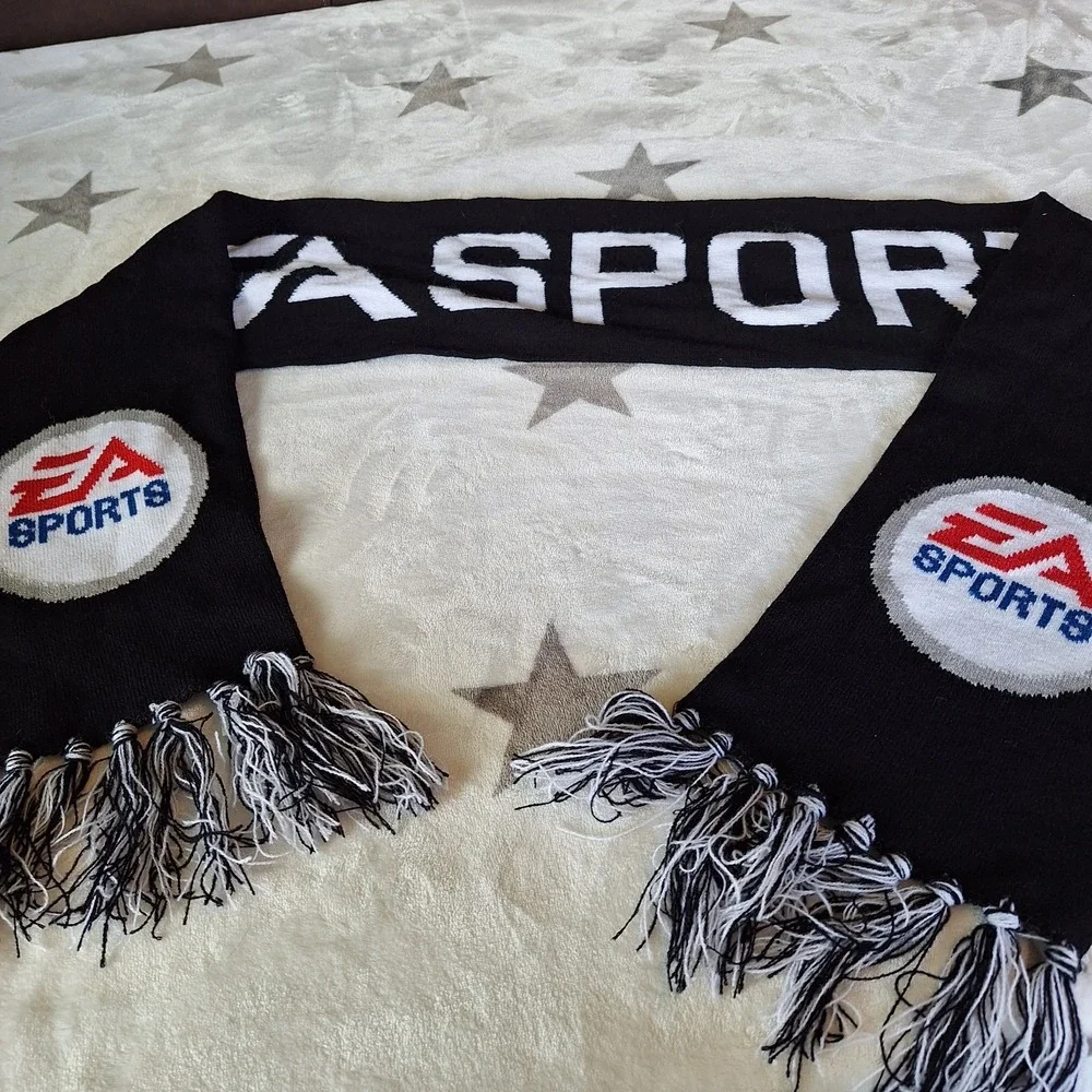 EA Sports Winter Scarf Black White Logo Fringe 60